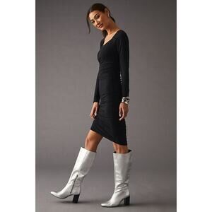 New Anthropologie Velvet by Graham & Spencer Tori Ruched Dress $189 LARGE Black